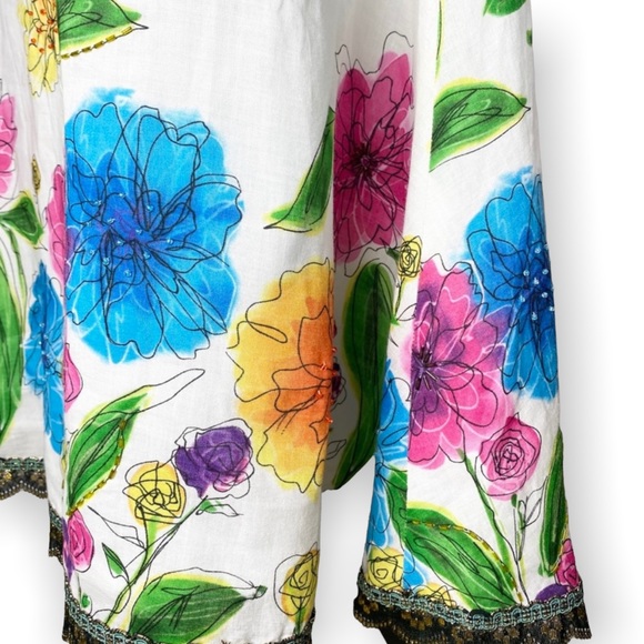 Carole Little floral abstract watercolor linen skirt size 6 modest art to wear - Picture 8 of 13